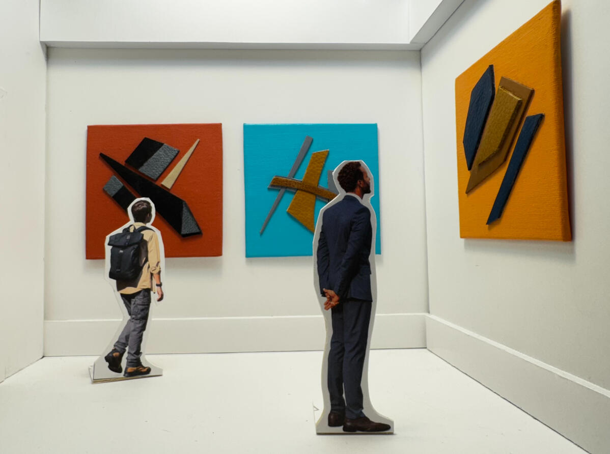 L-R: Rune IV, Rune II, Rune III. Mixed Media on Cradled Panels. Each Approx 5&#39; x 5&#39;.