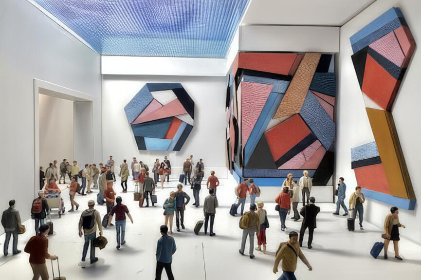 Tulip Fields Reimagined From Above. Mixed Media. Each Standalone Piece Approx 16&#39; High. Full Wall Wrap 33&#39; Long x 21&#39; Tall